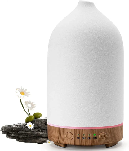 Essential Oil Diffuser 100ml Ceramic Ultrasonic Aroma  Diffuser Humidifier Timer Setting 7 LED Colors Changing Lights For Home