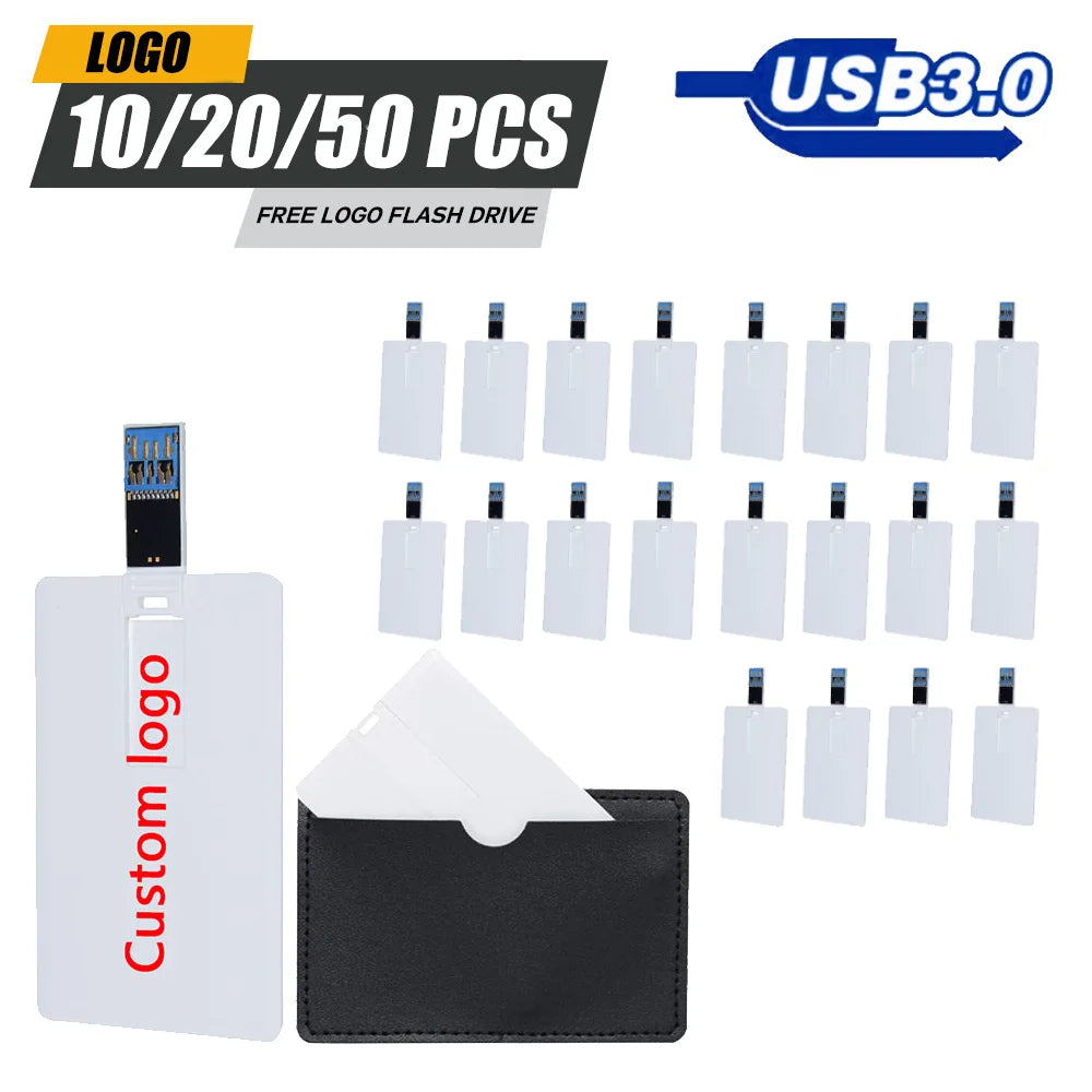 10/20/50PCS LOT Free Logo 100% Capacity 16GB 32GB Credit Card USB Flash Drive 3.0 Customized Logo Top Quality Creative Pendrive