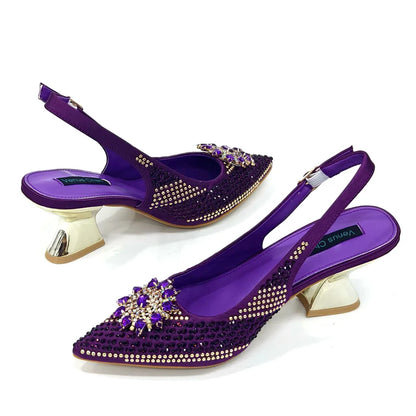 Venus Chan 2024 Summer New Design Specials Italian Women Shoes and Bag Set Fuchsia Color Comfortable High Heels With Rhinestone