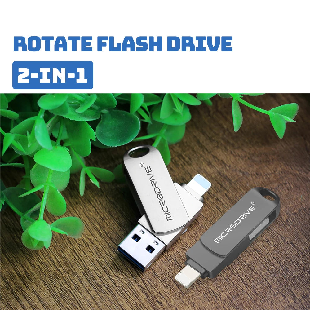 OTG Flash Drive USB3.0 for iPhone with 2 in 1 USB to lightning & usb 3.0 pendrive for iPhone 6/7/8//11/12/13 /14/ for Ipad