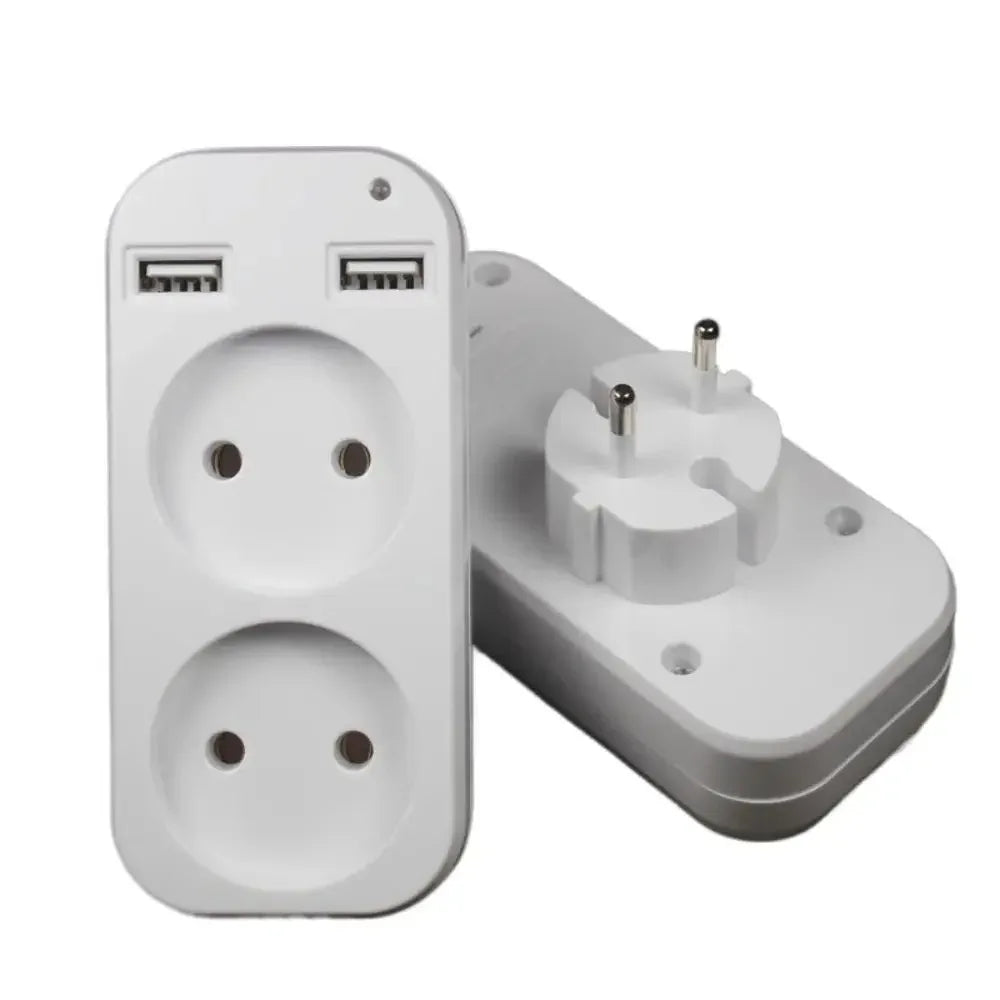 2025 New Upgrade European Plug Socket EU Plug Adapter With 2 USB Outlet Charger Multi Function Travel Charger For Phones Tablets