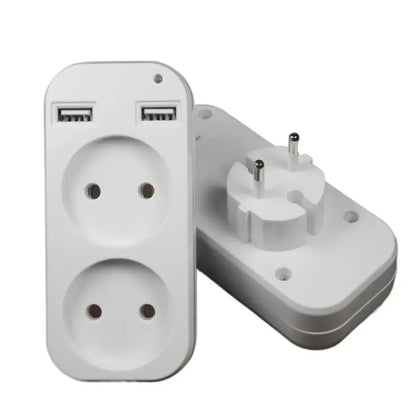 2025 New Upgrade European Plug Socket EU Plug Adapter With 2 USB Outlet Charger Multi Function Travel Charger For Phones Tablets