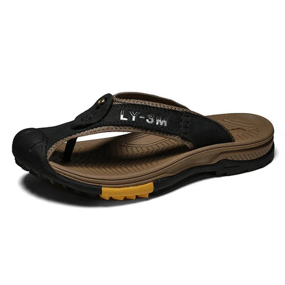 Genuine Cow Leather Shoes Men Sandals Mens Flip Flops Men's Casual Shoes Classic Massage Beach Slippers Anti-slip Summer 2025