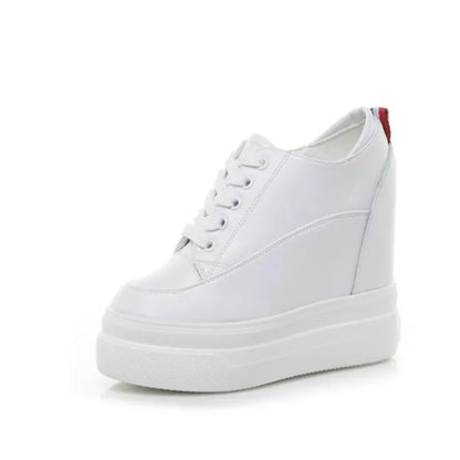 Genuine leather 10cm Increase Flat Platform Shoes Female Thick Sole Students Casual Shoes Woman  Lace Up Solid   Women Shoes