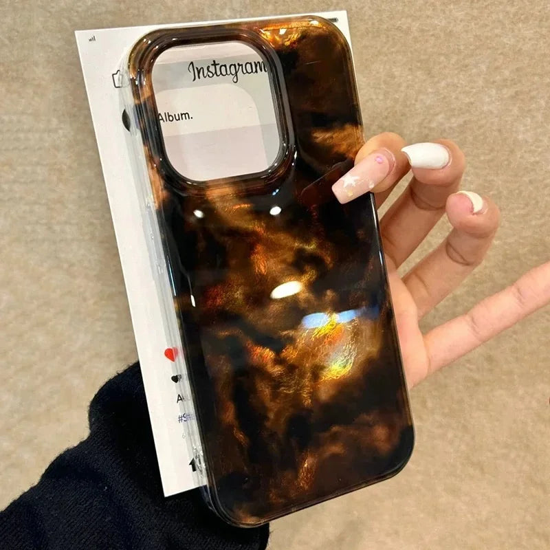 Vortex Pattern Blue Brown Black Blend Splicing Phone Case for IPhone 11 12 13 14 15 16 Pro Max Shockproof Hard Back Cover Fundas
