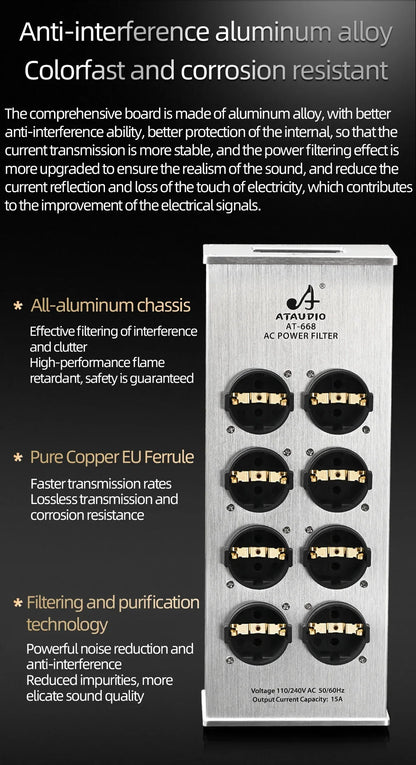 Hi-end EU Hifi Power Filter for Standard EU Socket Noise-free Audio Purifier Filter Power Conditioner with EU Outlets Strip