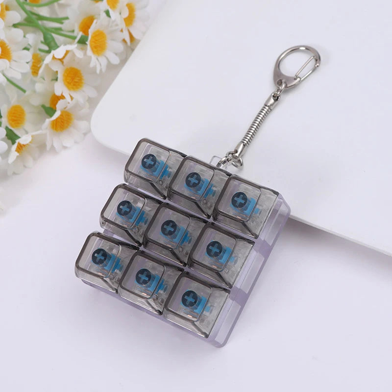 LED 9 Keys Keycap Keychains for Women Men Luminous Stress Relief Finger Pendants Fidget Keyboard Backpack Key Button Keyrings