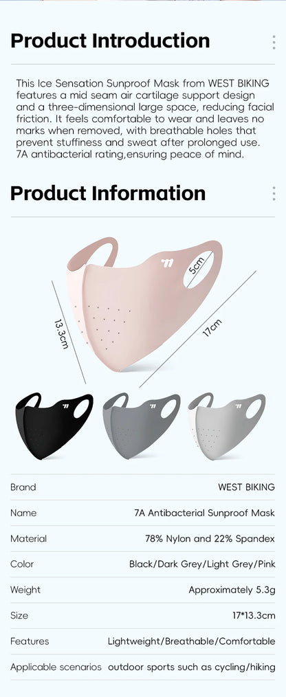 WEST BIKING Summer Sunscreen Traceless Mask 3D Ice Silk Breathable UV Protection Mask Summer Outdoor Sport Cycling Sports Masks