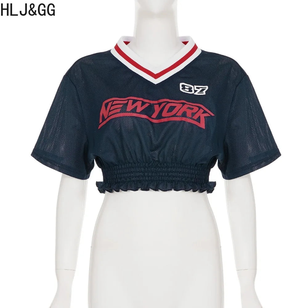 HLJ&GG White Knit Letter Fashion Y2K Outfits Women O Neck Sleeveless Slim Crop Top + Lace Plaid Shorts Two Piece Sets Streetwear