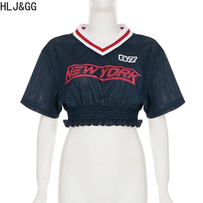HLJ&GG White Knit Letter Fashion Y2K Outfits Women O Neck Sleeveless Slim Crop Top + Lace Plaid Shorts Two Piece Sets Streetwear