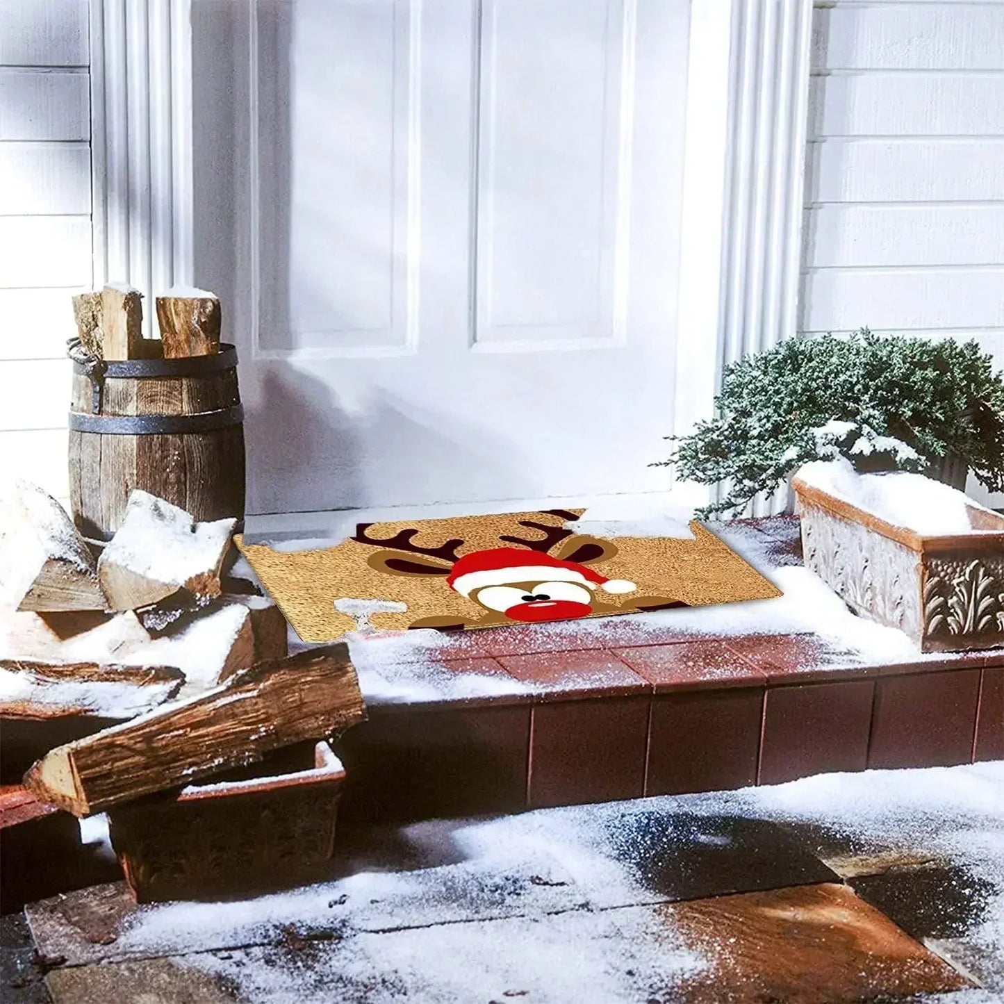 VIKAMA Merry Christmas Welcome Doormat Winter Non-Slip Rubber Backed Floor Mat for Home Indoor Outdoor Entrance Decoration