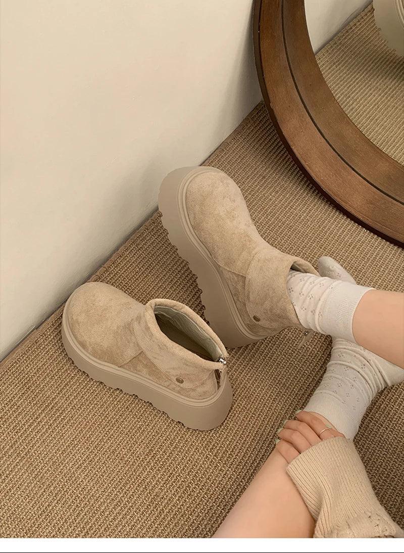 Winter Fashion Platform Heels Women Ankle Boots Keep Warm Height Increase  Short Booties Shoes Zapatos Mujer