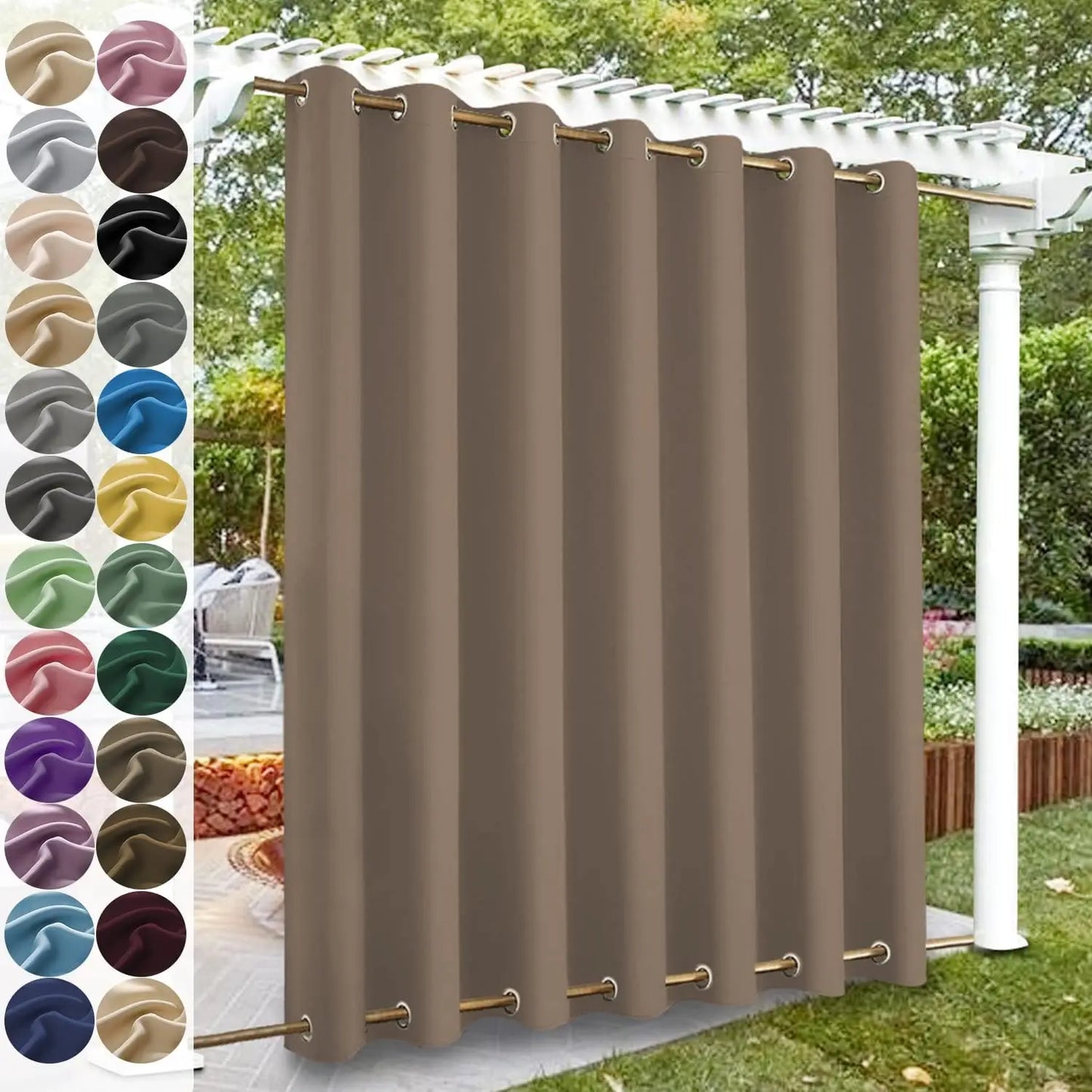 Custom Blackout Curtain Outdoor Waterproof Windproof Curtains Top Bottom Grommets Curtain for Balcony/Garden/Patio/Porch/Pool
