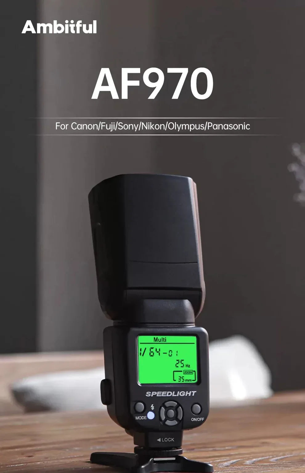 Ambitful AF970 Flash Light Speedlight Speedlite Universal for Fujifilm Olympus Nikon Canon 650D 550D 450D 60D 7D 5D Camera