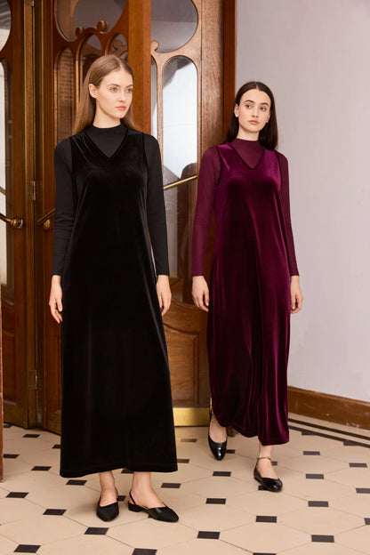 AP Women 2026 Autumn and Winter Modal Mesh Shirt and V Neck Velvet Maxi Dress High Quality