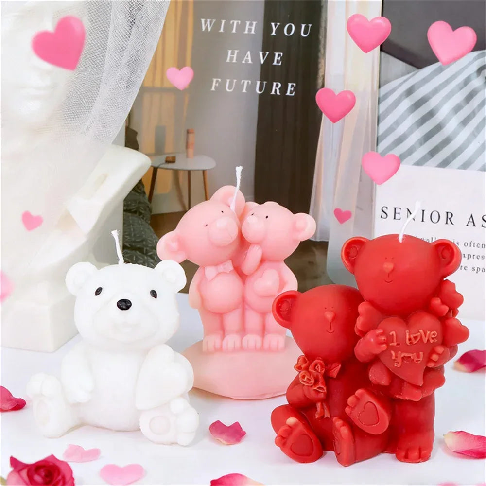 Couple Bear Candle Mold Couple Embrace Bear Silicone Mold 3D Teddy Bear Candle Making Mold for Valentine's Day Birthday Gift