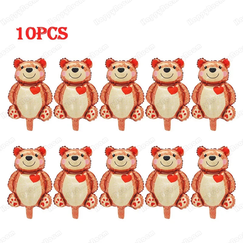 3/5/10pcs Mini Heart-shaped Bear Valentine's Day Birthday Theme Party Wedding Baby Shower Decoration Foil Balloon Kids Toys Gift