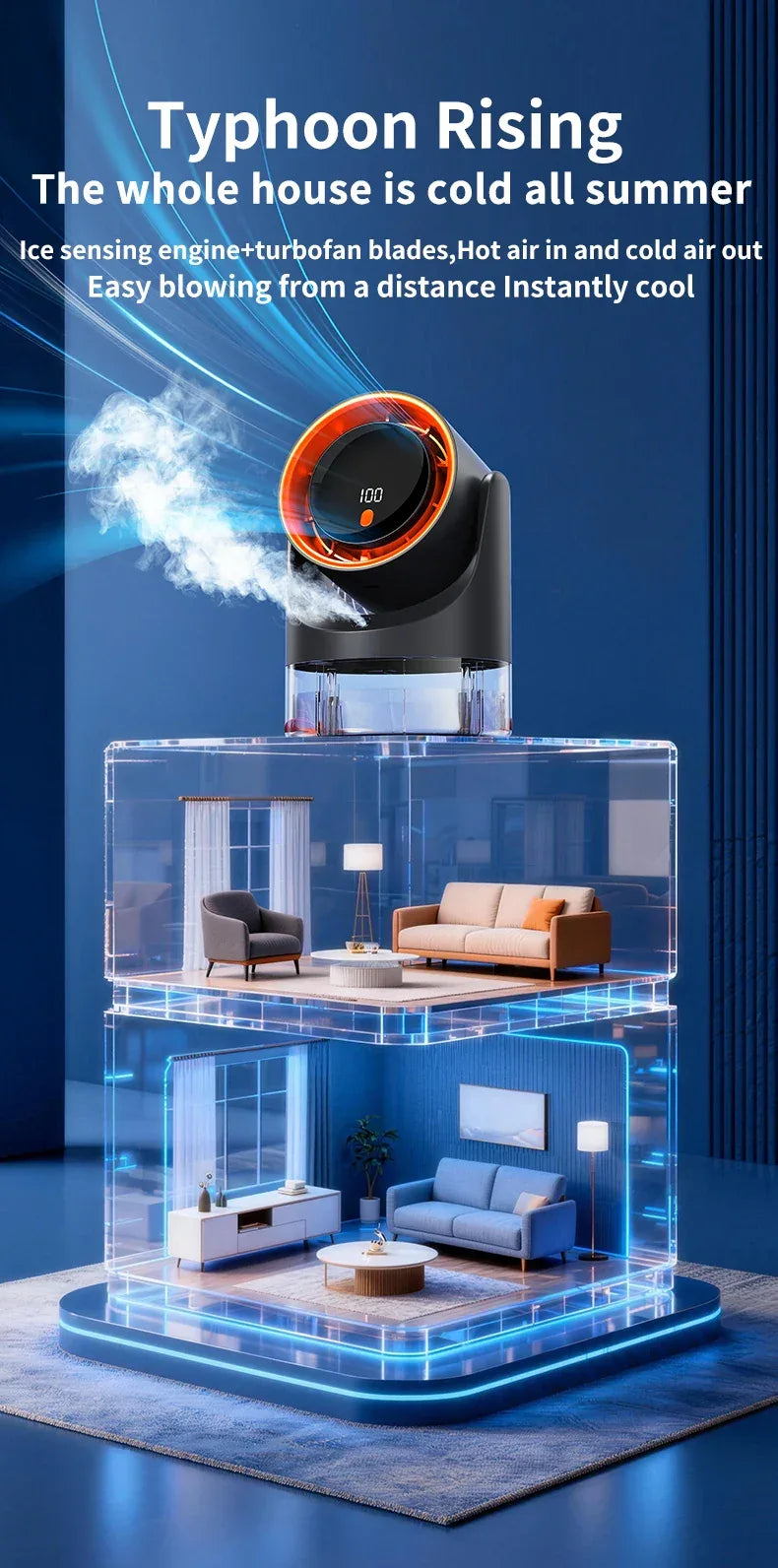 TINSOL New Compact Mini Electric Fan with Single-Hole Mist Air Conditioner Ice-Cool Humidifying Circulating Fan 360° Adjustable