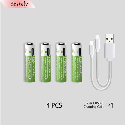 2026 Hot Rechargeable Battery Lithium-ion 1.5V AA1200mAh Rechargeable Battery 1.5V AAA6800mAh Battery with USB-C Cables