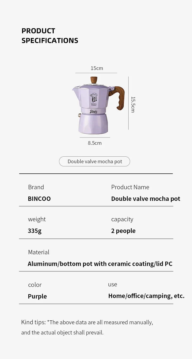 Double Valve Moka Pot Coffee Mocha Pot Set Espresso Moka Pot Electric Stove Heated Brewed Coffee Pot Italian Barista Tools 220v