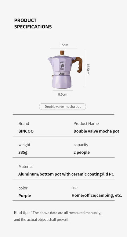 Double Valve Moka Pot Coffee Mocha Pot Set Espresso Moka Pot Electric Stove Heated Brewed Coffee Pot Italian Barista Tools 220v