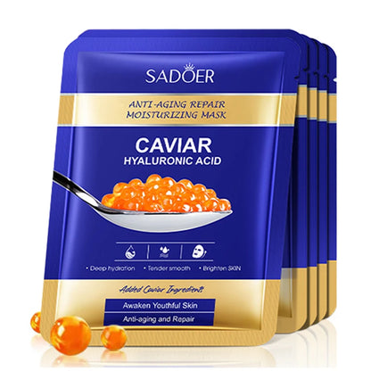 5pcs SADOER Caviar Hyaluronic Acid Moisturizing Facial Masks Brightening Firming Hydrating Face Mask Facial Skin Care Products
