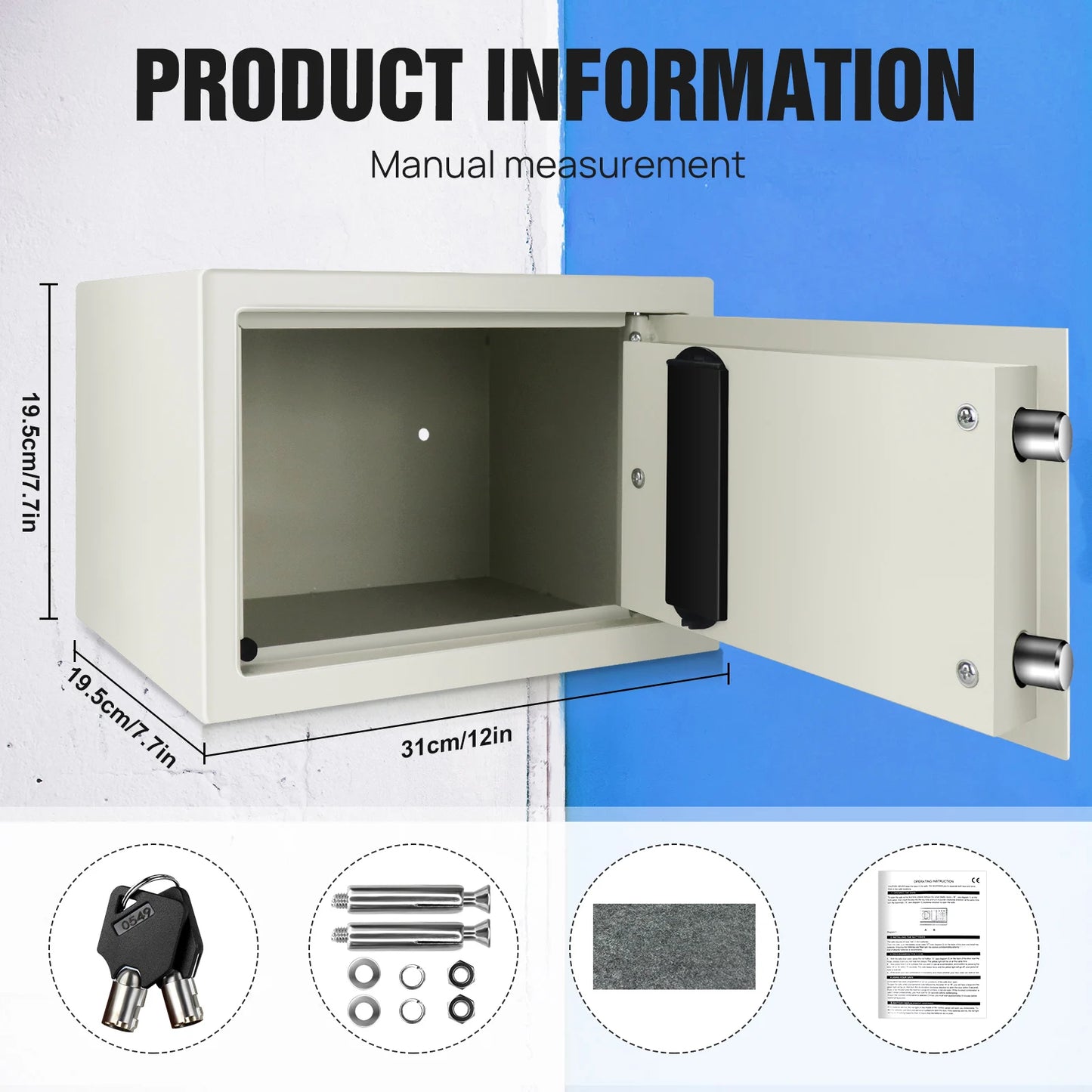 4.6L/8.5L/16L Safes for Home+ 2 Manual Override Keys,Security Safe Cash Box with Double Digital Keypad&Safety Key Lock Cabinet