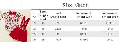 Christmas Suit Infant Bow Short Sleeve Polo Romper + Brace Shorts Set Newborn Baby Girl Boy Clothes