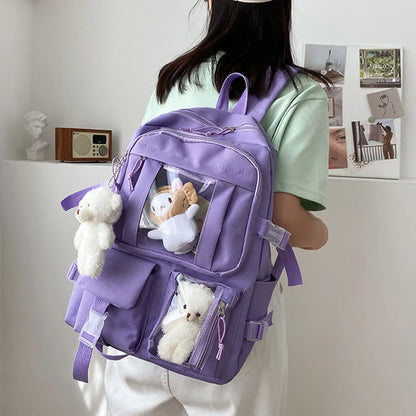 Causal Simple Travel School Bags Portable Large Capacity Waterproof School Books Pencil Case Water Bottle Bookbag For Men Women