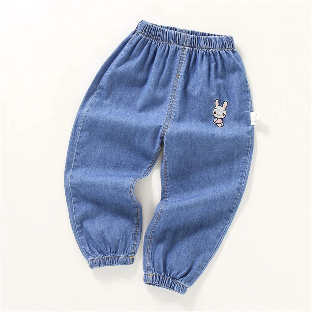 Children'S Jeans Baby Four Seasons Outwear Casual Pants Embroidered Simple Versatile Elastic Waist Sports Wear
