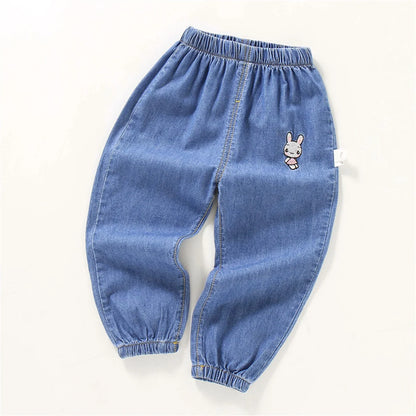 Children'S Jeans Baby Four Seasons Outwear Casual Pants Embroidered Simple Versatile Elastic Waist Sports Wear