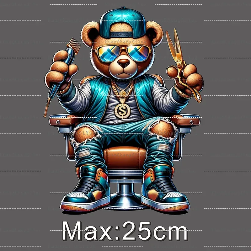 Teddy Bear Street Style Ironing Sticker Clothes DTF Fashion T-shirt Hoodie DIY Hot Transfer Printing Hot Sticker Waterproof