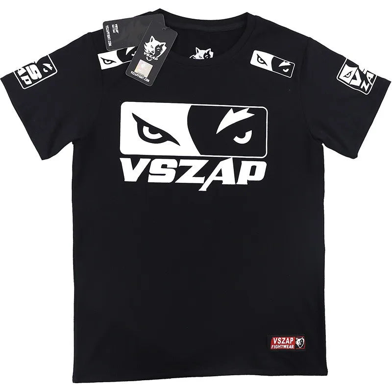 Vszap Fitness T-shirt MMA Combat Fighting Sanda Thai Boxing Sports Muscle Training Running Personality Wolf Eyes Short Sleeve