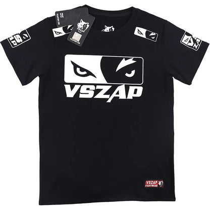 Vszap Fitness T-shirt MMA Combat Fighting Sanda Thai Boxing Sports Muscle Training Running Personality Wolf Eyes Short Sleeve