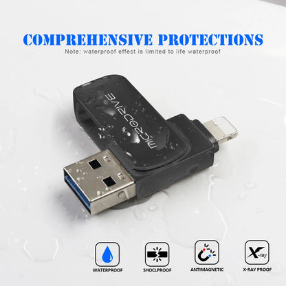 OTG Flash Drive USB3.0 for iPhone with 2 in 1 USB to lightning & usb 3.0 pendrive for iPhone 6/7/8//11/12/13 /14/ for Ipad