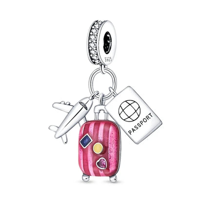 2025 Hot Sale Pink zircon aircraft passport cross Charm Beads Fit 925 Sterling Silver Original women Bracelet DIY Jewelry Gift