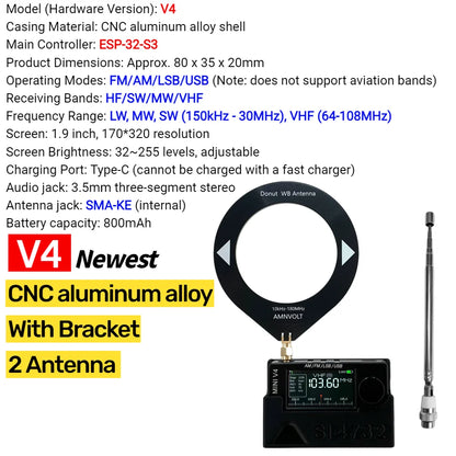 AMNVOLT V4/V3S ATS MINI SI4732 Radio ALL Band DSP Radio FM AM SSB LSB USB Receiver, built-in Hi-Z Headphone Amplifier Circuit