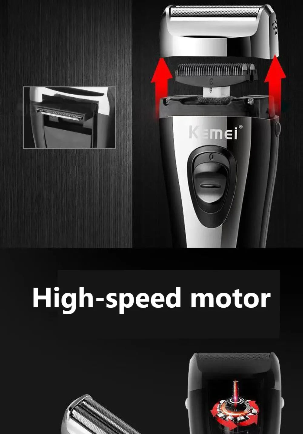 KM-9038 Powerful Rechargeable Shaver for Men Foil Electric Shaver Beard Head Shaving Electric Razor Facial USB with Extra Mesh