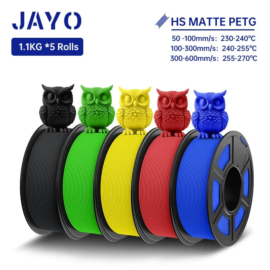 JAYO PETG 3D Filament 1.75MM High Speed PETG 3D Printer Filament 5Rolls High Flow Speedy Matte Effect 3D Printing Mateials