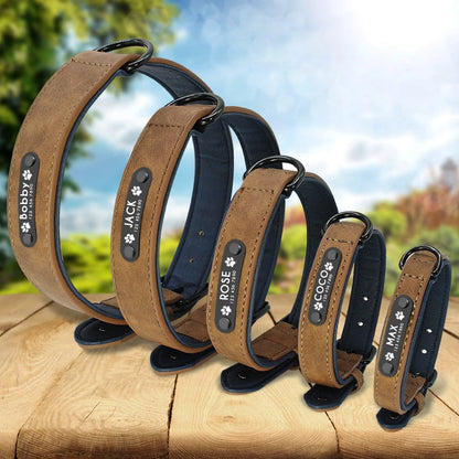Personalized  PU Leather Dog Collar Soft Padded Pet Dog Collars Engraved Name Paw Durable Necklace for Small Medium Large Dogs