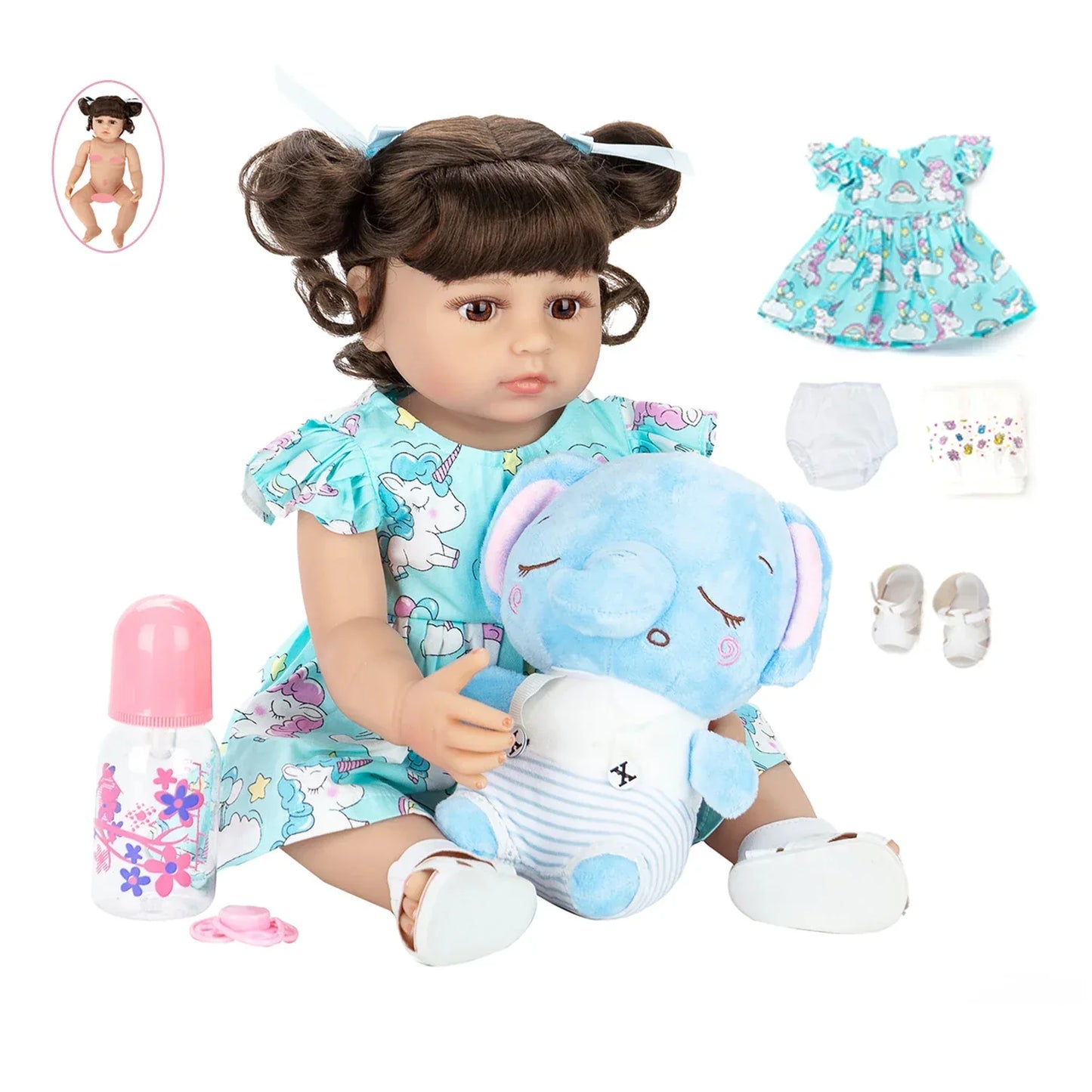 Baby Reborn Girl Elephant Doll 48cm Silicone Body Can Take Bath Gift For Children