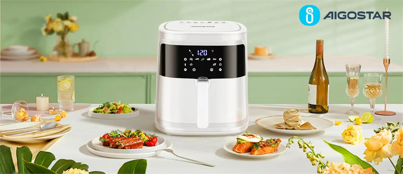 Aigostar White Cube 7L 1900W Smart Air Fryer Without Oil, App and WiFi Control, 7 Programmes with LED Screen, Removable Basket