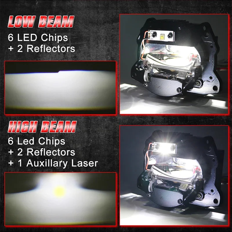 Riderspark 3 Inch Bi LED Projector Headlights Lenses Hella Laser LED Lights 160W 60000LM Headlamp Car Accessories RHD LHD Spot