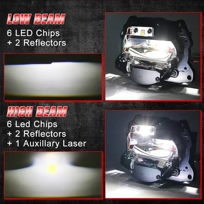 Riderspark 3 Inch Bi LED Projector Headlights Lenses Hella Laser LED Lights 160W 60000LM Headlamp Car Accessories RHD LHD Spot