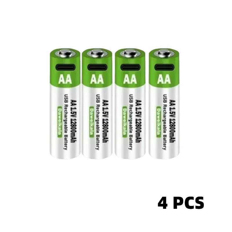 2025 New AA 1.5V USB Rechargeable Li-ion Battery 12800mAh Battery W/Type-C Cable for Toy Remote Control Mouse Electric Battery