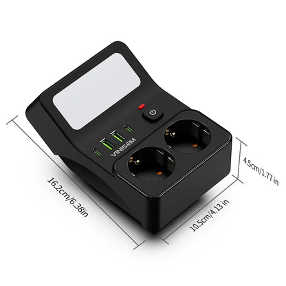 Wall Socket Power Strip with 2 AC Outlets 2 USB Ports 2 Type-C EU Plug Charger Electrical Switch For Home Power Socket