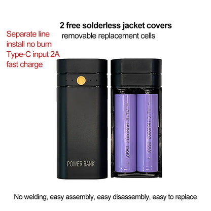 5V 2A 6000mAh 2X 18650 USB Type-C Battery Charger Case DIY Power Bank Box For Phone Electronic Charging Not Including Batteries