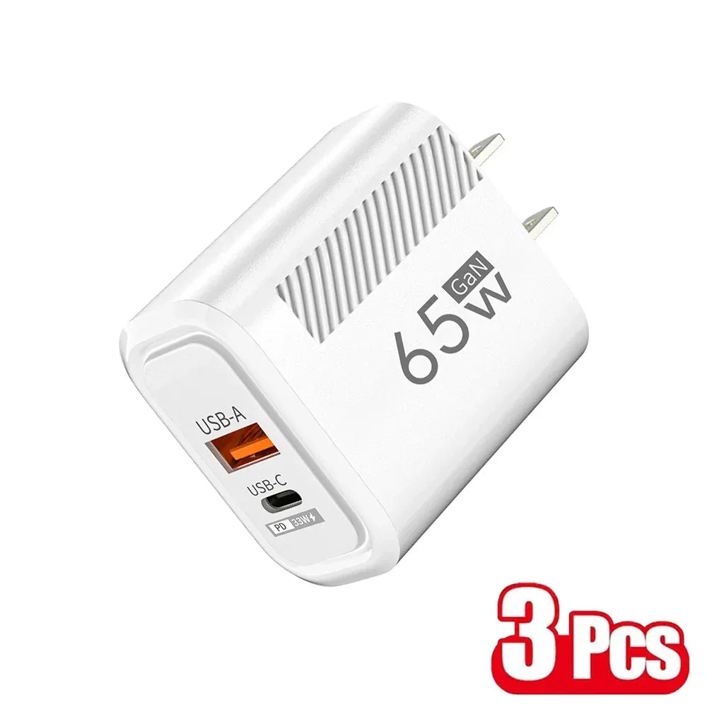 65W GaN USB C Fast Charger QC3.0 EU/US Plug Phone Charger Adapter For iPhone Samsung Xiaomi Quick Charging Type C Wall Charger