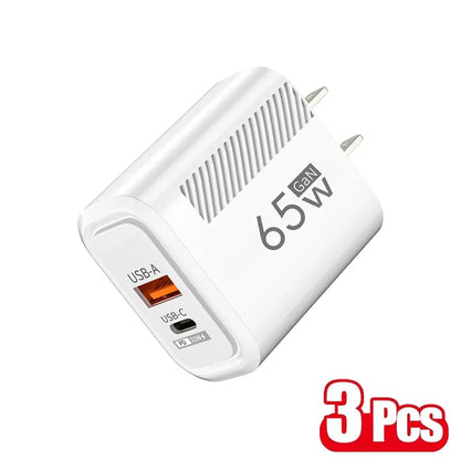 65W GaN USB C Fast Charger QC3.0 EU/US Plug Phone Charger Adapter For iPhone Samsung Xiaomi Quick Charging Type C Wall Charger