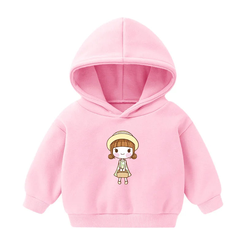 1pcs Boys Girls Thick Velvet Cartoon Tees Kids Solid Casual Fashion Warm Autumn Winter Sweatshirt Hoodie Baby Cloths Infant Tops
